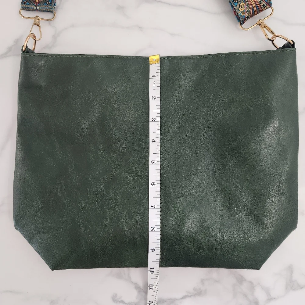 Unisex Army Green Tote Bag with Patterned Boho Strap - Picture 14 of 16